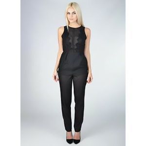 Finders Keepers black sheer lace keyhole back sleeveless straight leg jumpsuit